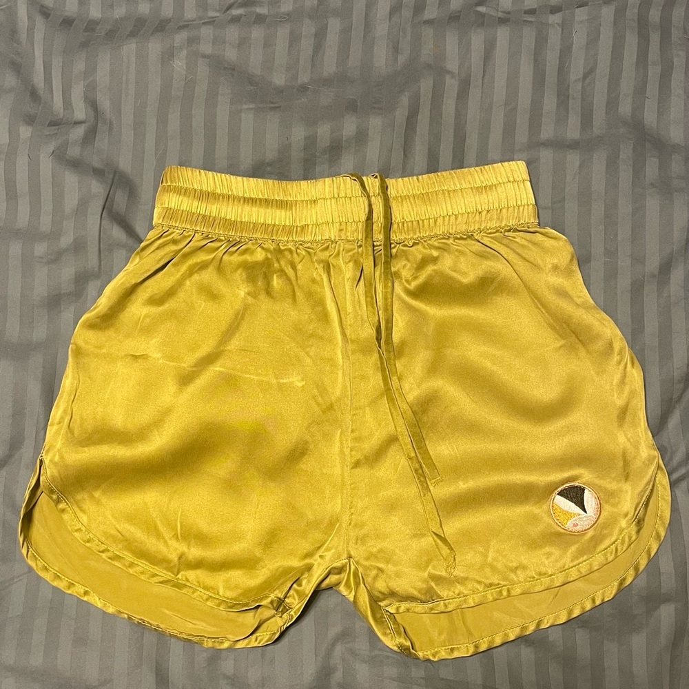 100% Silk playboy big bunny chartreuse green Short shorts basketball mulberry